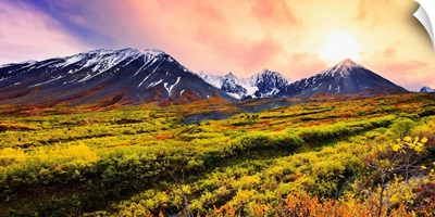Fall Colours And Auriol Range At Sunset, Yukon, Canada