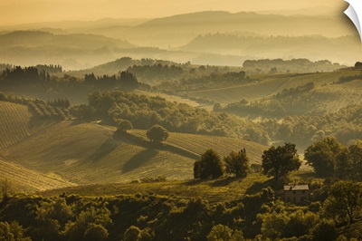 Farmland And Rolling Hills, San Gimignano, Siena Province, Tuscany, Italy