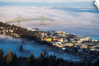 Fog hovers over the Columbia River, Astoria, Oregon