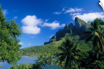 French Polynesia, Bora Bora, Coastal Mountains With Water