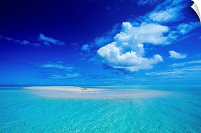 French Polynesia, Bora Bora, View Of Turquoise Lagoon Sand Bar In Center Of Water