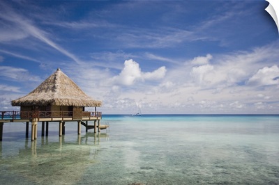 French Polynesia, Moorea Lagoon Resort, Bungalows Over Beautiful Turquoise Ocean