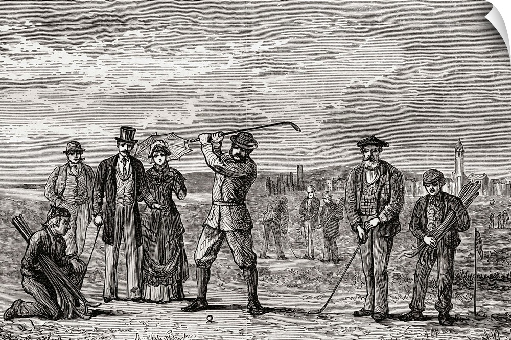 Golfers On St Andrews Links In The Town Of St Andrews, Fife, Scotland In The Late 19th Century. From Our Own Country Publi...