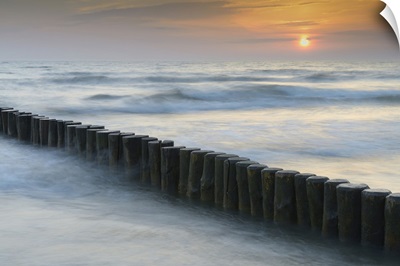 Groyne At Sunrise, Baltic Sea, Mecklenburg-Western Pomerania, Germany, Europe