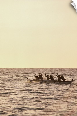 Hawaii, Big Island, Canoe Anaeho'omalu Bay, Paddlers Silhouetted