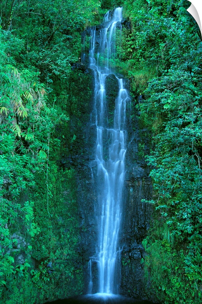 Hawaii, Close-Up Of Waterfall On Mountain Side, Green Foliage