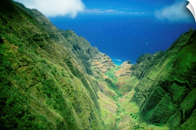 Hawaii, Kauai, Aerial Along Napali Coastline Looking Towards Ocean