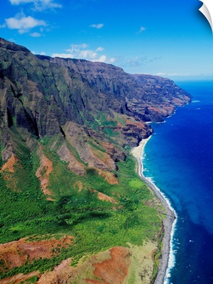 Hawaii, Kauai, Aerial Along Napali Coastline With Amazing Ridges, Remote Beaches