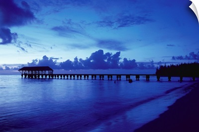 Hawaii, Kauai, Hanalei Bay, Pier At Twilight