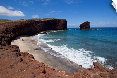 Hawaii, Lanai, Pu'u Pehe, Sweetheart Rock, View Of Rocky Coastline And Beach
