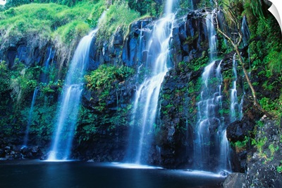 Hawaii, Maui, Hana Coast, Waterfall Flows Into Blue Pool