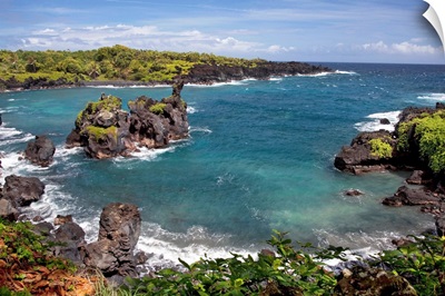 Hawaii, Maui, Hana, View of the Waianapanapa coastline