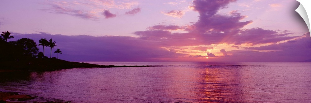 Hawaii, Maui, Kapalua Beach, Purple Sunset Over Ocean