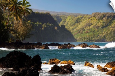 Hawaii, Maui, Keanae Peninsula, Ocean And Palm Trees