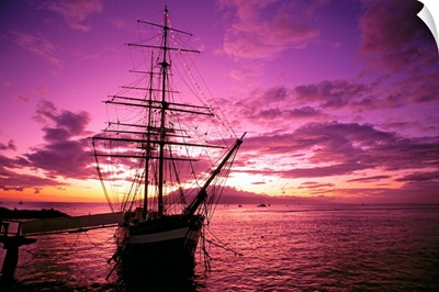 Hawaii, Maui, Lahaina Harbor, Carthaginian Ship At Sunset