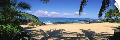 Hawaii, Maui, Makena; Small Secluded Beach Palm Shadows On Sand