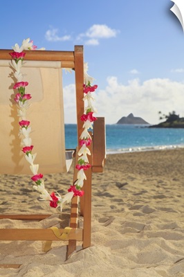 Hawaii, Oahu, Kailua, A Lounge Chair On The White Sandy Beach Of Lanikai
