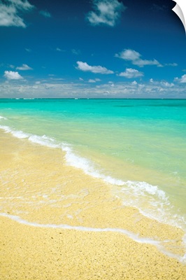 Hawaii, Oahu, Lanikai, Blue Sky, Turquoise Water, Waves Washing Upon Sand