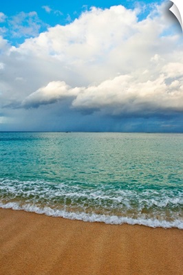 Hawaii, Oahu, Lanikai, Ocean And Clouds Over A Sandy Beach
