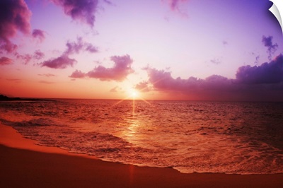 Hawaii, Oahu, North Shore, Beautiful Sunset Over The Ocean