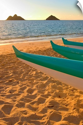 Hawaii, Oahu, Outrigger Canoes On Lanikai Beach At Sunrise