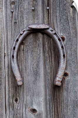 Horseshoe Hanging On A Wooden Wall; Iron Hill, Quebec, Canada