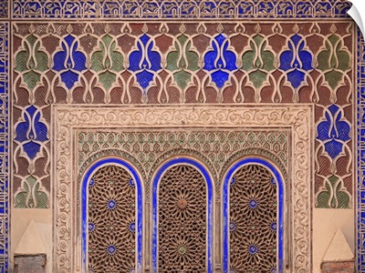 Intricate Painted And Stucco Patterns On The Walls Of A Riad; Marrakech, Morocco