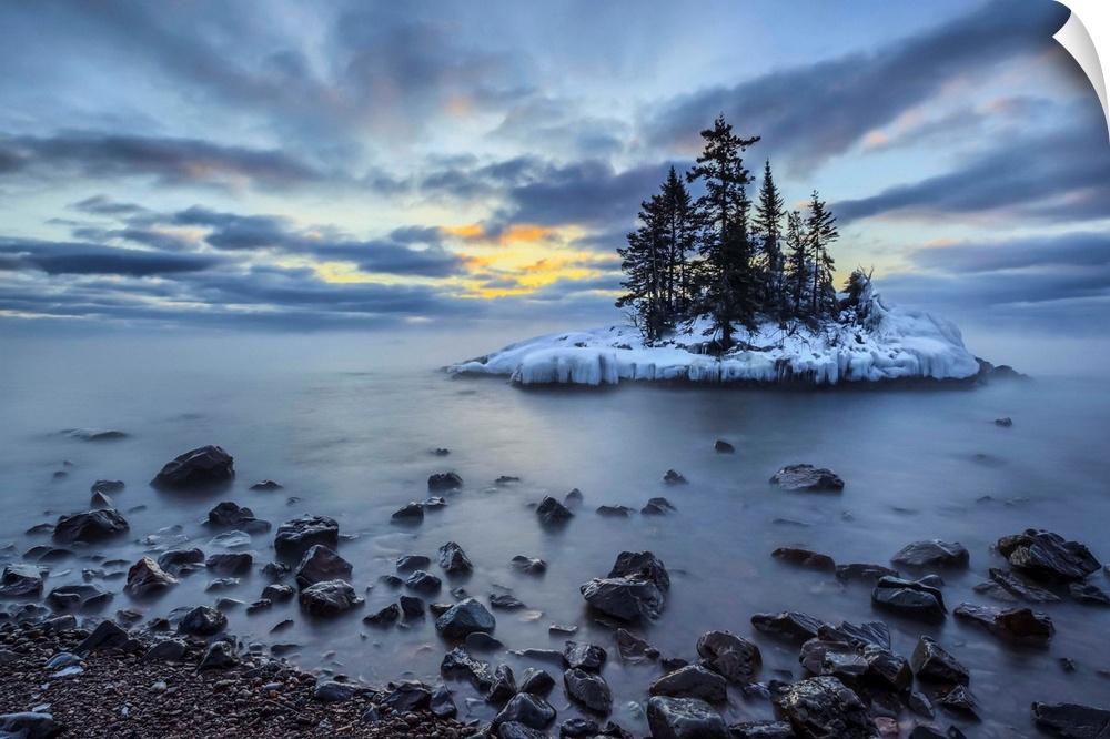 Island in Lake Superior at sunrise; Grand Marais, Minnesota, United States of America