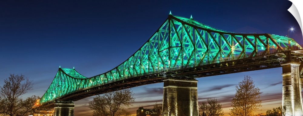 Jacque Cartier Bridge Illuminated At Dusk; Montreal, Quebec, Canada