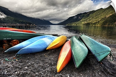 Kayaks On The Shore Of Lake Crescent