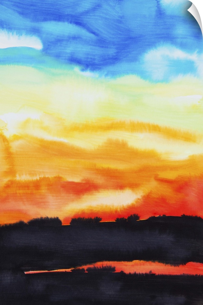 Watercolor painting of a lake of fire