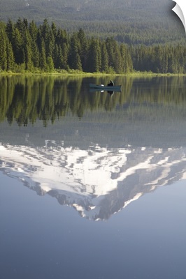 Man On Boat, Mt. Hood Reflects In Trillium Lake, Mt Hood National Forest, Oregon