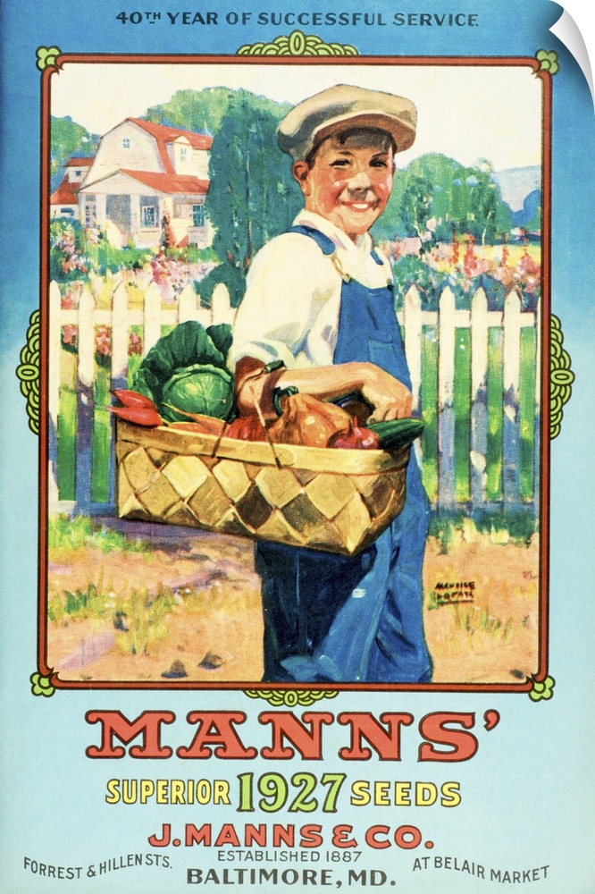 Mann's seed catalog with illustration of boy holding vegetables from the 20th century