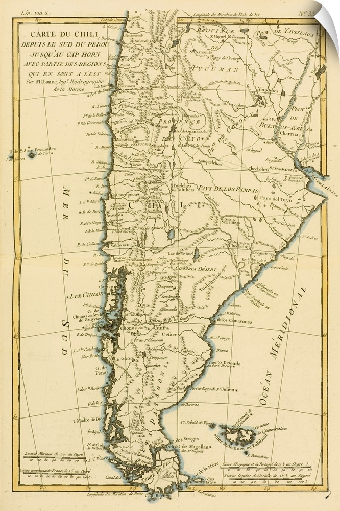 Map Of Chile And Southern Peru To Cape Horn, Circa. 1760. From "Atlas De Toutes Les Parties Connues Du Globe Terrestre,"? ...