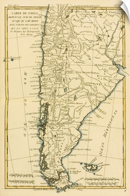 Map Of Chile And Southern Peru To Cape Horn, Circa 1760