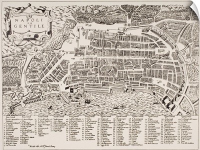 Map Of Naples Italy, Circa 1600
