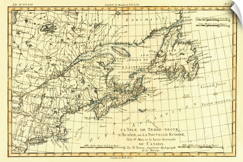 Map Of Newfoundland Nova Scotia And Eastern Canada, Circa. 1760. From "Atlas De Toutes Les Parties Connues Du Globe Terres...
