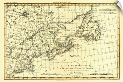 Map Of Newfoundland Nova Scotia And Eastern Canada, Circa 1760