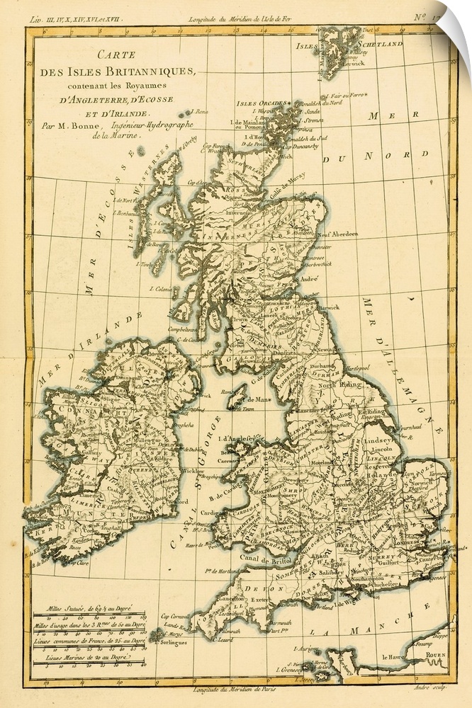 Map Of The British Isles, Circa. 1760. From "Atlas De Toutes Les Parties Connues Du Globe Terrestre,"? By Cartographer Rig...