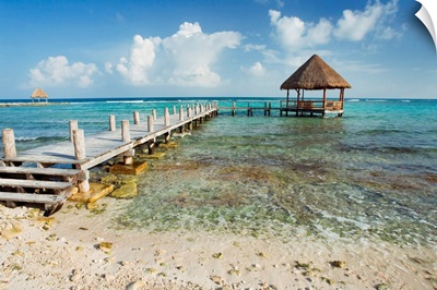 Mexico, Yucatan Peninsula, Tulum, Pier Over Turquoise Ocean