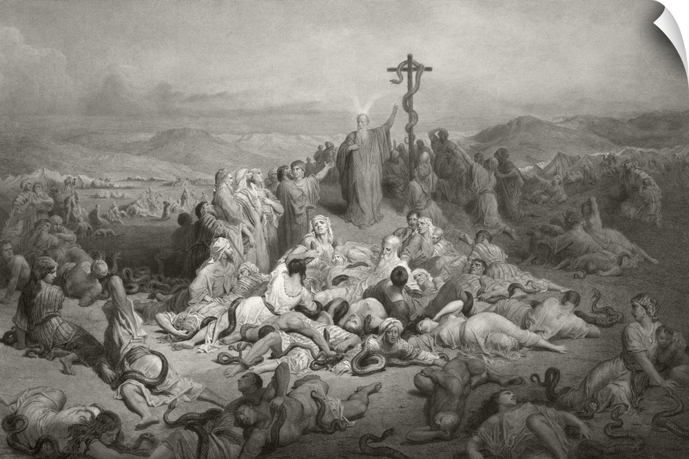 Moses And The Brazen Serpent. After A 19th Century Print From A Painting By Gustav Dore, Engraved By Alphonse Francois.