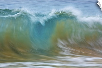 Motion Blur Of Blue Rolling Waves Carrying Golden Sand At The Shore, Kihei, Maui, Hawaii