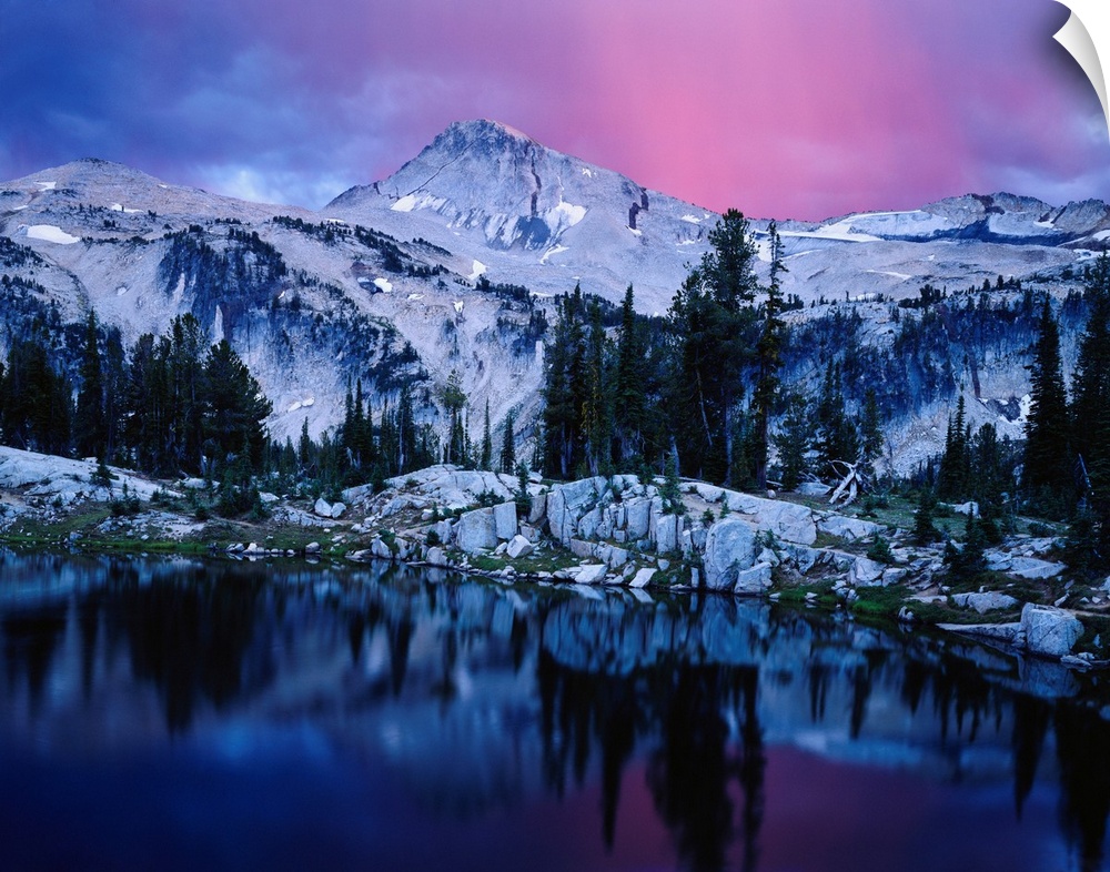 Mountain lake in a rugged wilderness at twilight, Wallowa national forest, Oregon, united states of America.