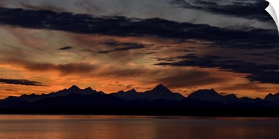 Mountain Peaks Silhouetted At Sunrise In Glacier Bay National Park And Preserve, Alaska