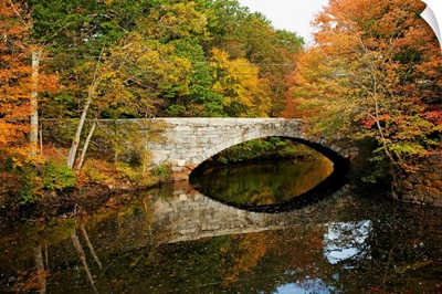 New England, Massachusetts, Blackstone Valley, Bridge Over River In Autumn