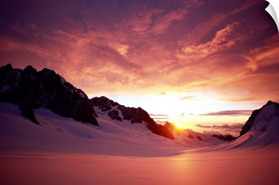 New Zealand, South Island, Mount Cook, Sunset Atop Glacier