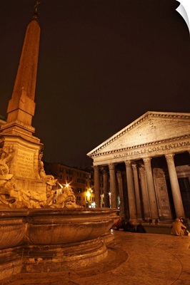 Night Lights Of The Pantheon In Piazza Della Rotunda; Rome Lazio Italy