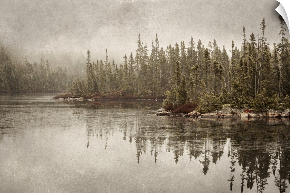Northern autumn landscape in fog and ice, thunder bay, Ontario, Canada.