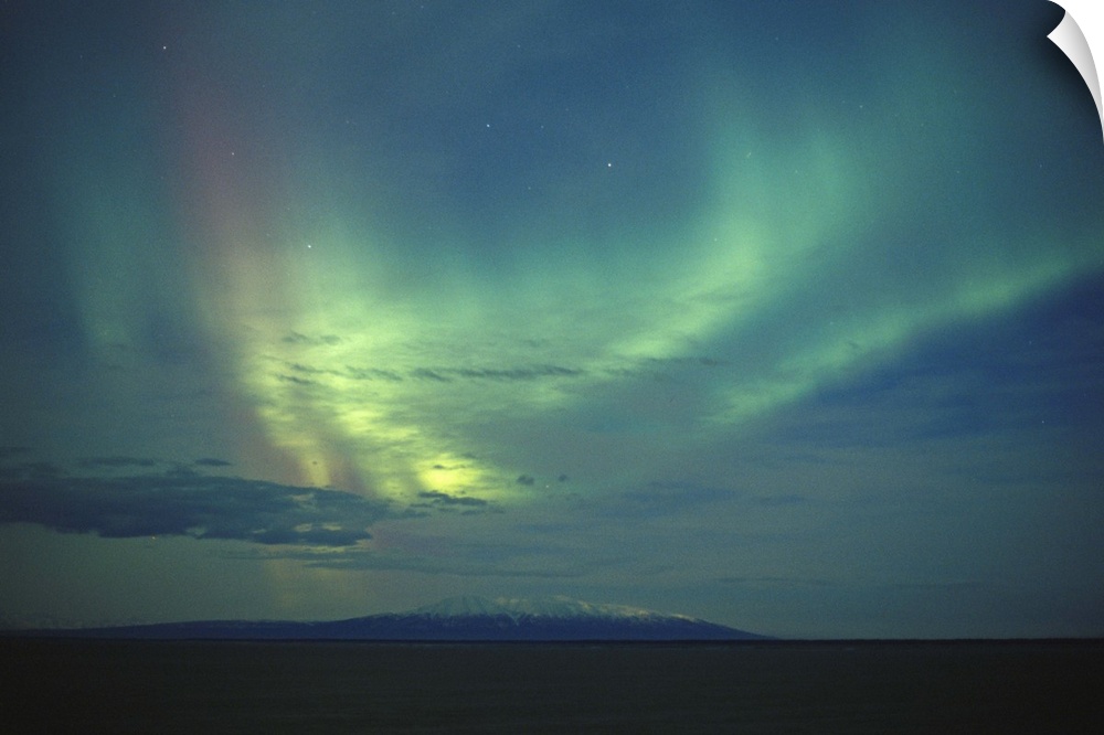 Northern Lights Over Cook Inlet & Mt Susitna SC Alaska scenic