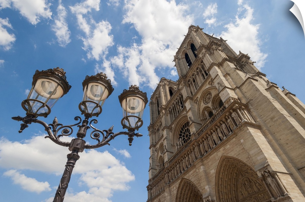 Notre Dame Cathedral facade in Paris.